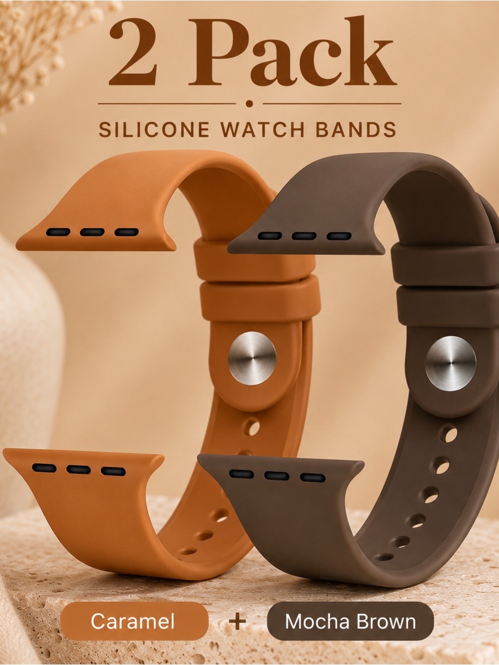 Silicone Watch Bands 2-Pack – Caramel & Mocha Brown